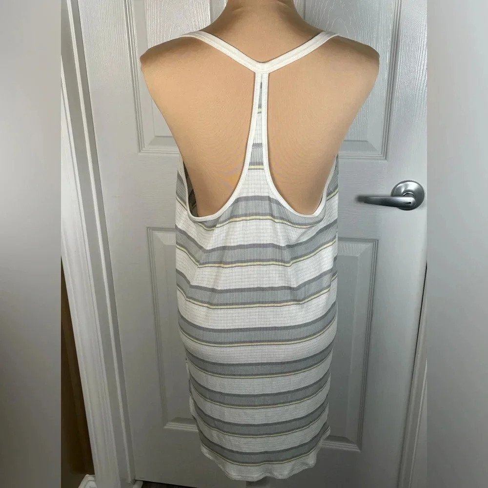 🩶 Free People Loui Stripe Tank Top Tunic Cami Ivory Gray Combo Medium - Picture 8 of 10